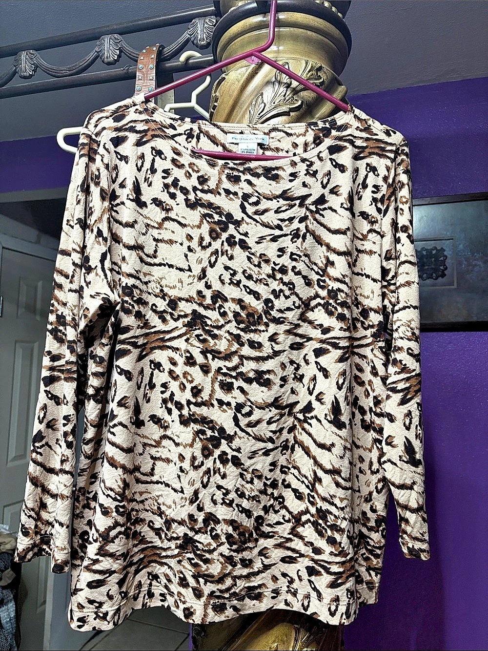 Preston & York Animal Print Tunic in Brown & Cream Size Large